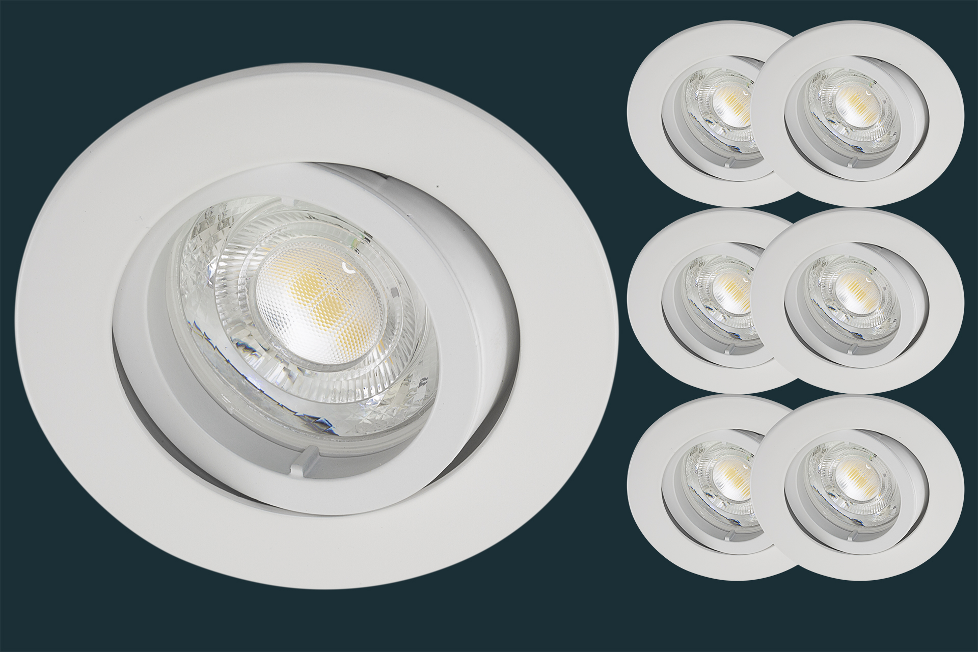 6er-Bajo-weiss 6er Set LED Einbaustrahler Oley Leuchten® GU10 ECO