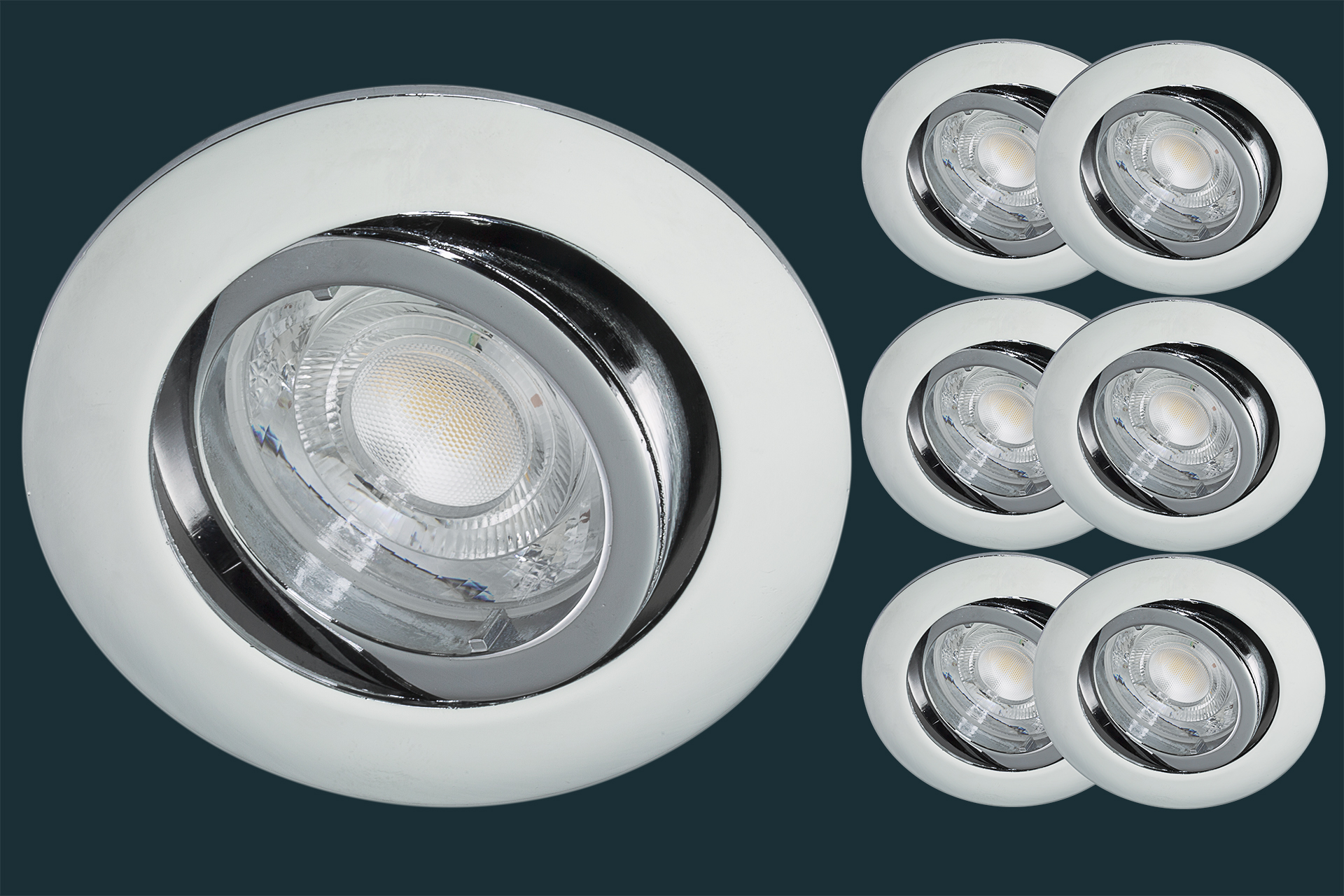 6er-Bajo-chrom 6er Set LED Einbaustrahler Oley Leuchten® GU10 ECO