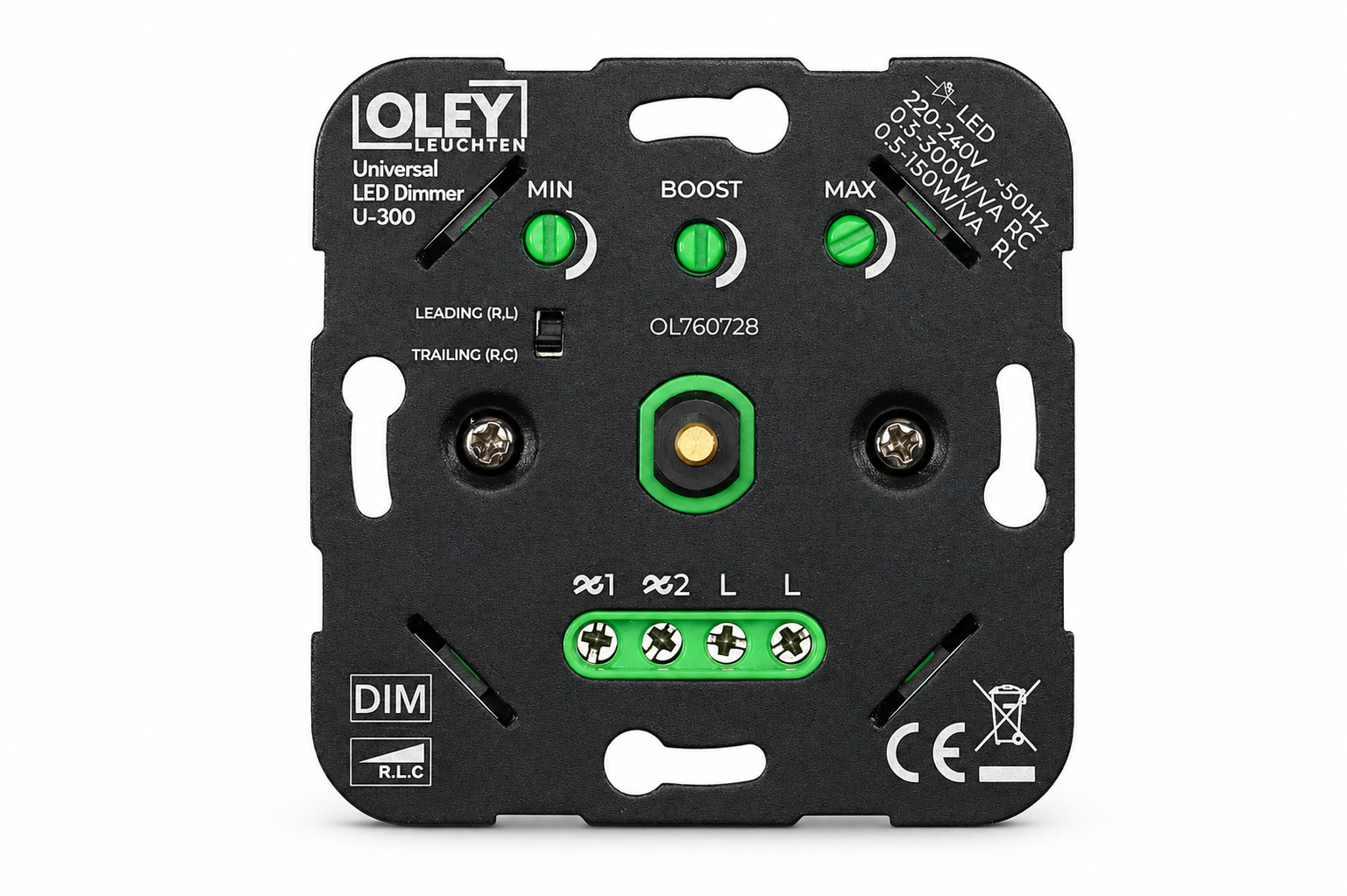 LED Dimmer universal U-300 Phasenabschnitt (RC) & Phasenanschnitt (RL) 0-300 W