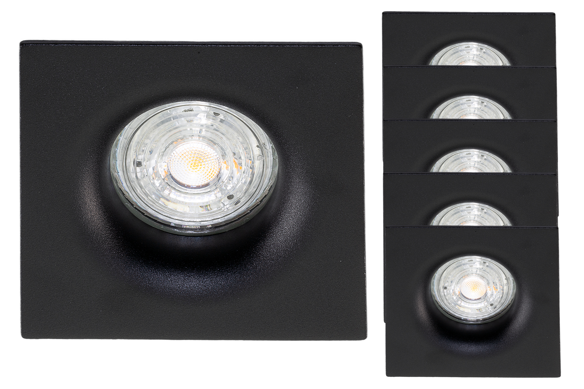 5er Set LED Einbaustrahler CURVED BASE, eckig, schwarz