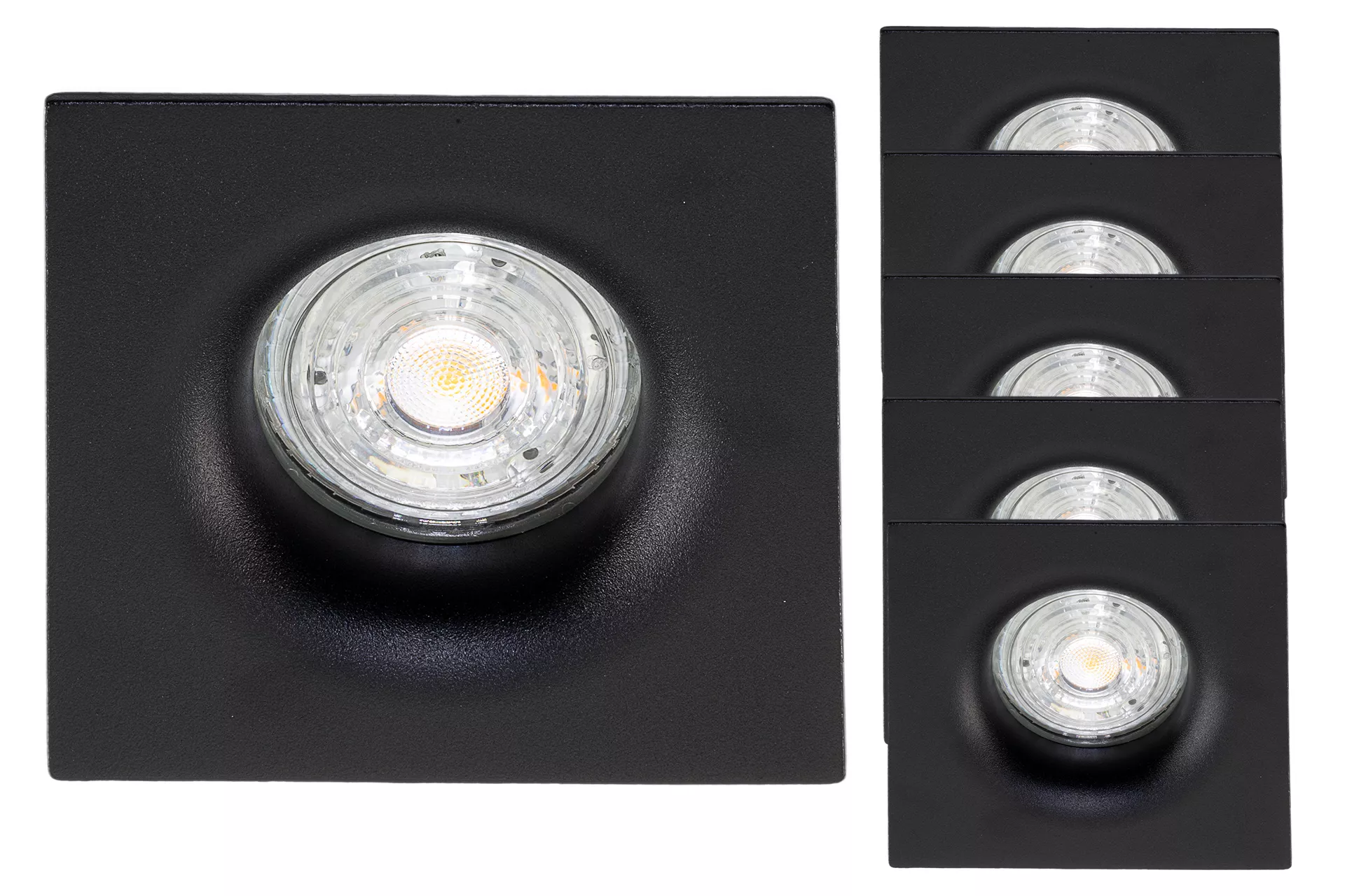 5er Set LED Einbaustrahler CURVED BASE, eckig, schwarz