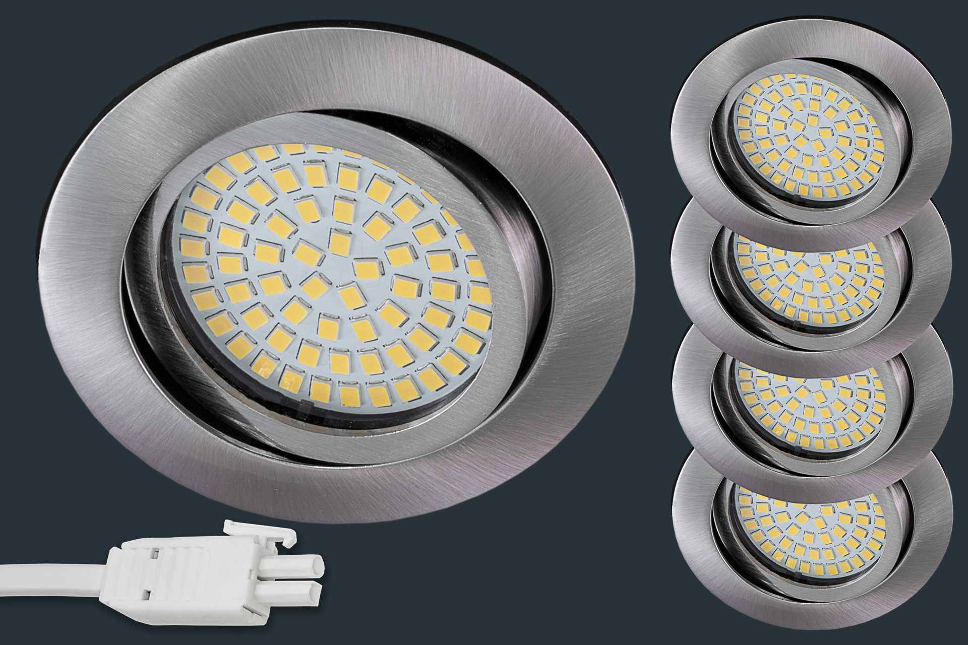 4er Set Ultra Flach LED Einbaustrahler 230V, rund, matt chrom