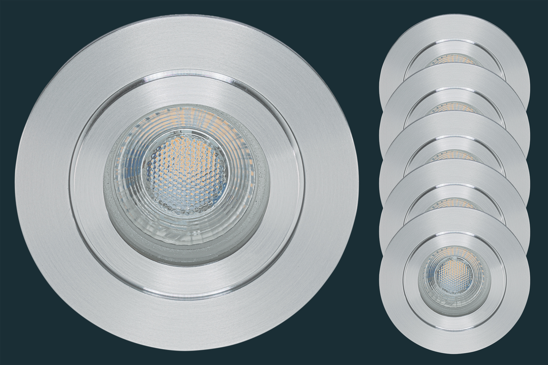5er Set LED Einbaustrahler flach FLAT DIM IP44 38, aluminium