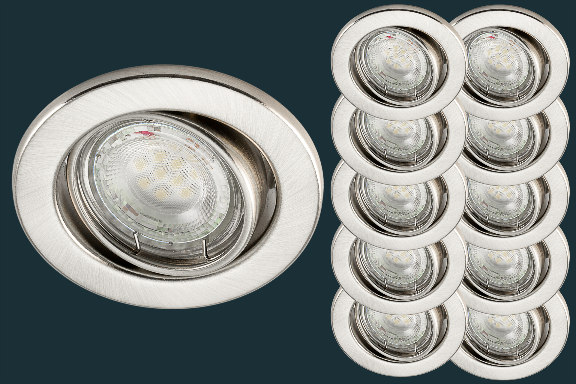 10er Set LED-Einbaustrahler 230V 2,5W 450lm matt-chrom