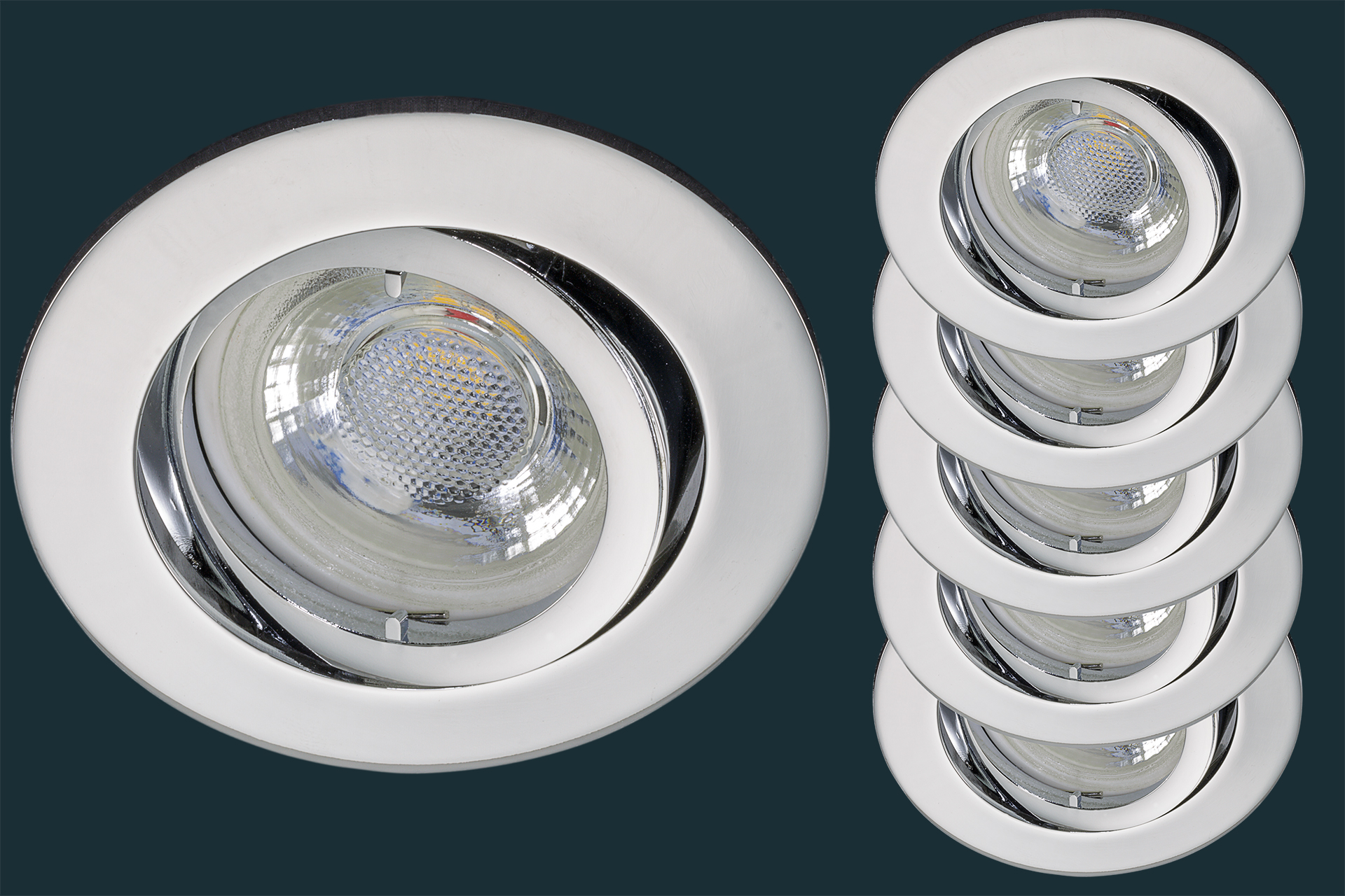 5er Set LED Einbaustrahler flach FLAT DIM 38, matt-chrom