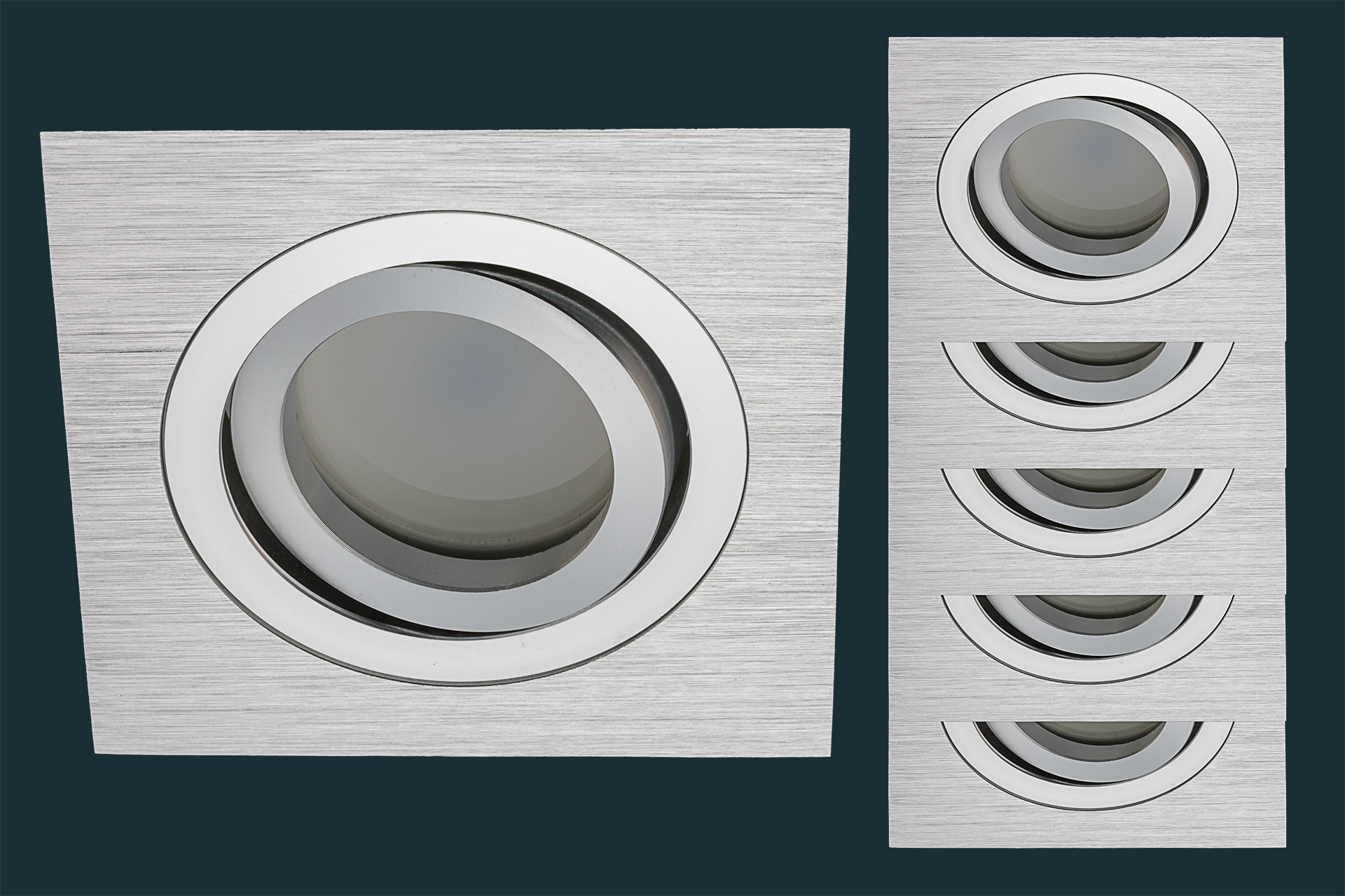 5er LED Einbaustrahler Set Solid Alu, FLAT DIM 120, eckig