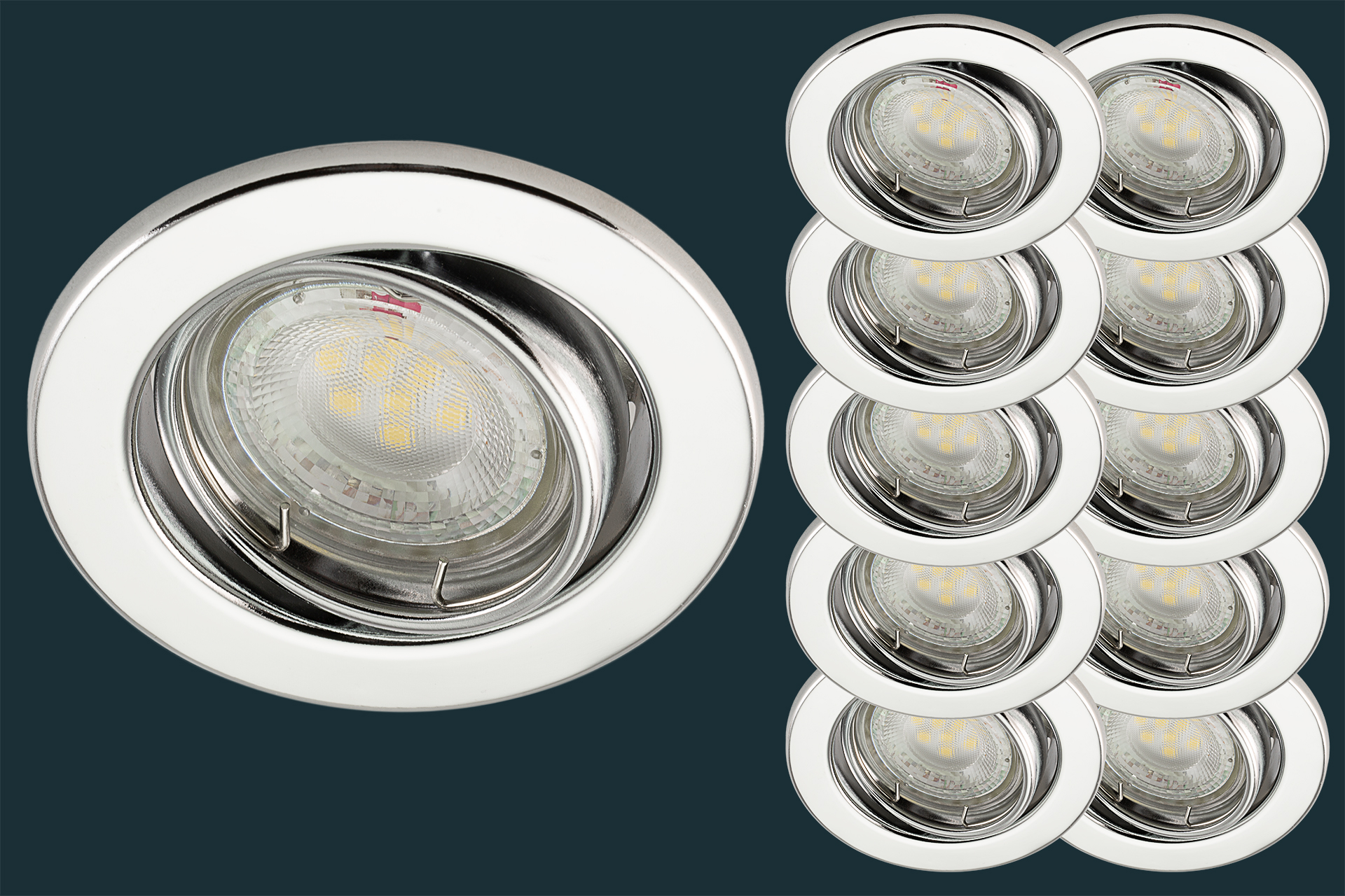 10er Set LED-Einbaustrahler 230V, 2.5W - 450LM - EEK-A, blank-chrom