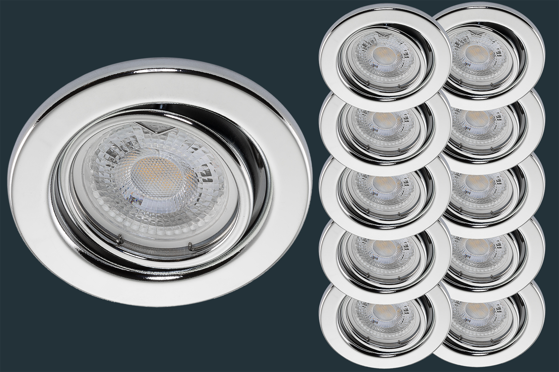10er Set LED Einbaustrahler 5 Watt, chrom