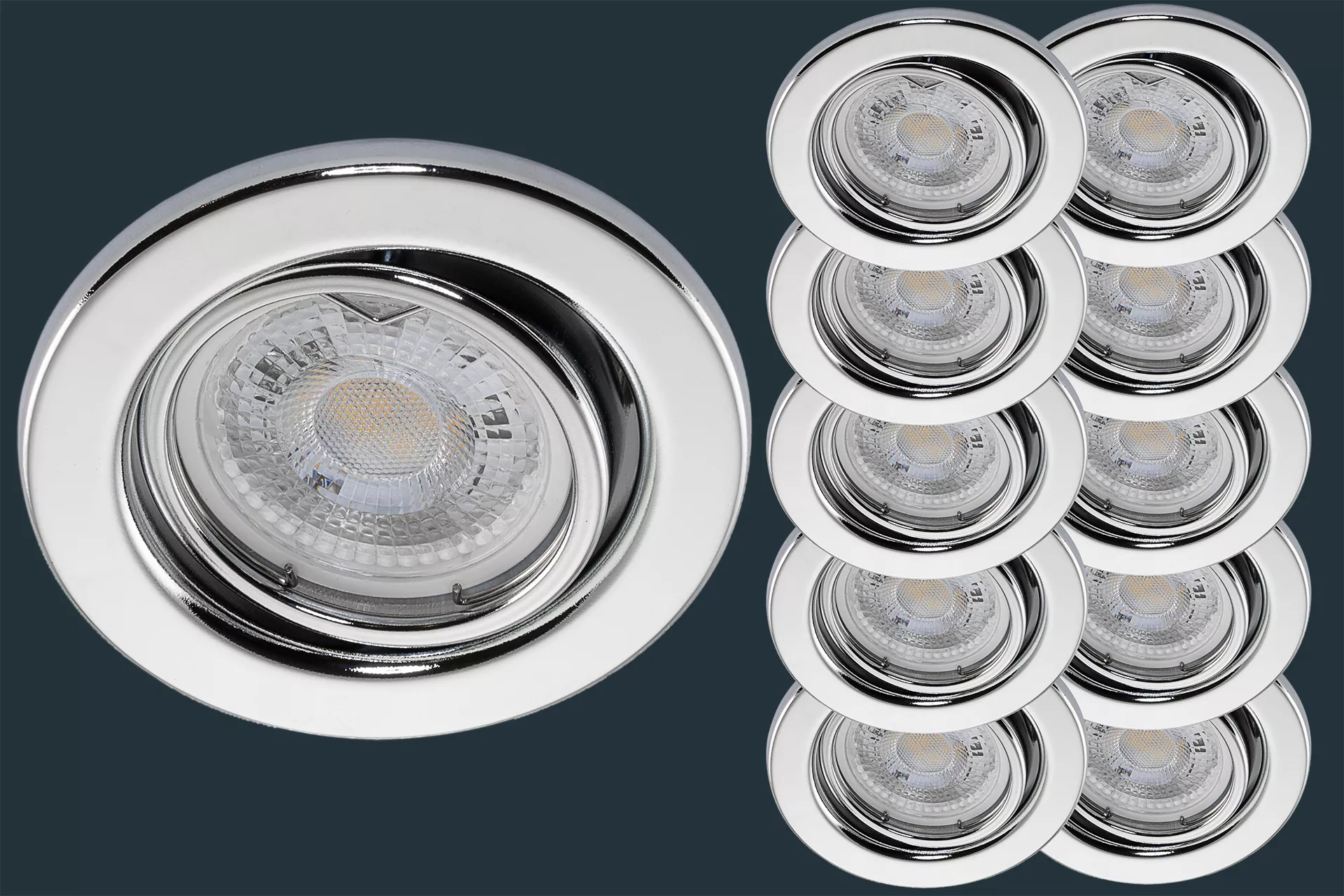 10er Set LED Einbaustrahler 5 Watt, chrom