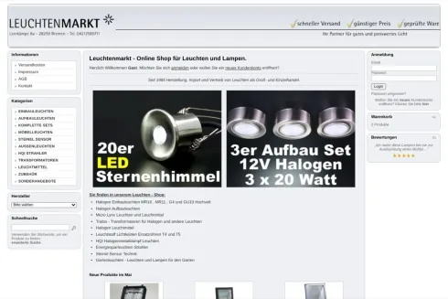 Nachbau der Startseite von lampen-markt.de aus den Anfangsjahren